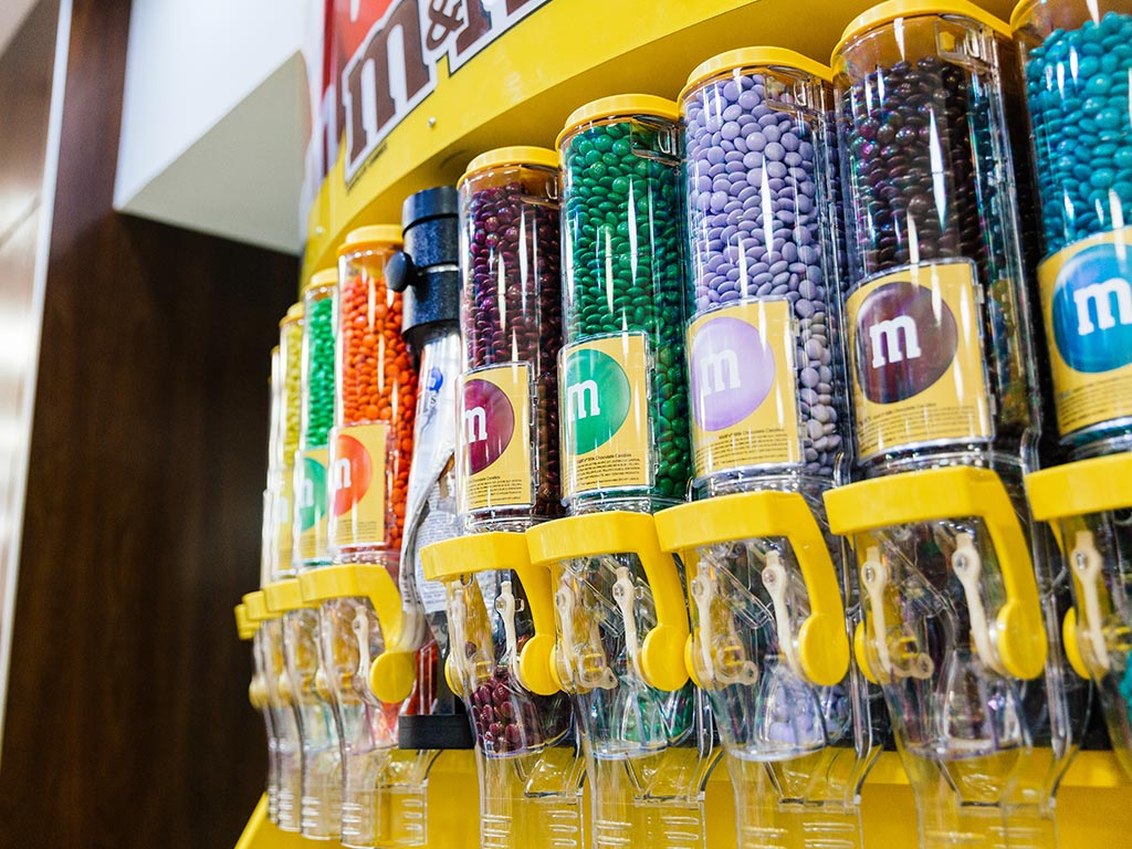 M&Ms in their display cases